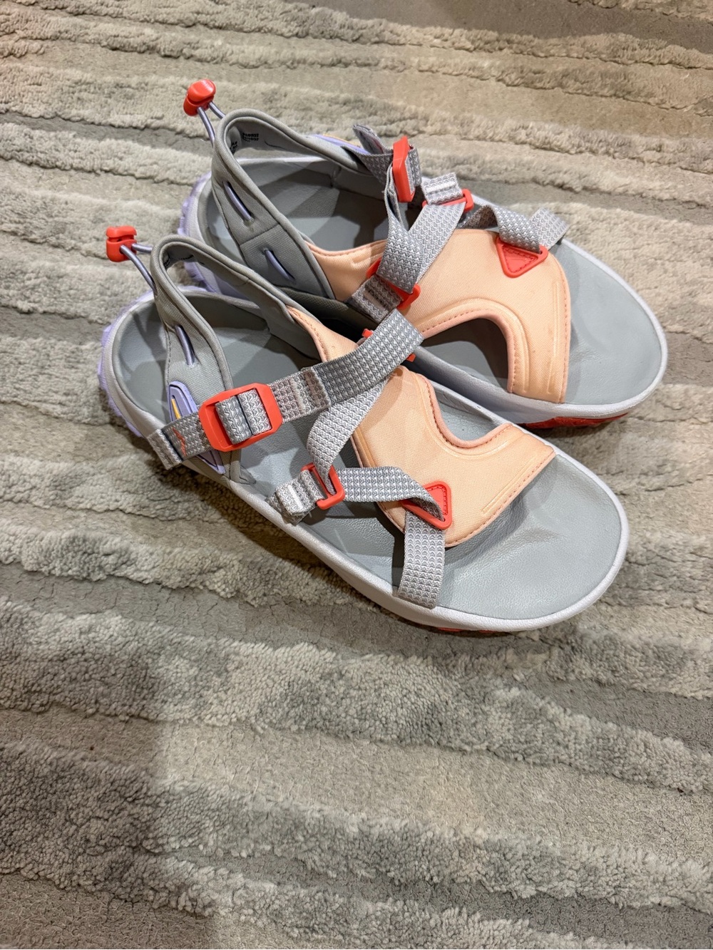 Nike Gray and Peach Sandals with Coral Accents Cute Gorpcore